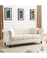 Maison Boucle 80" Velvet Sofa 3-Seater Tufted Chesterfield Couch Rolled Arm Nailhead
