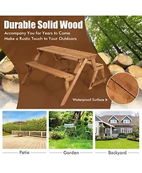 Sugift 2 in 1 Transforming Wooden Picnic Table Bench with Umbrella Hole