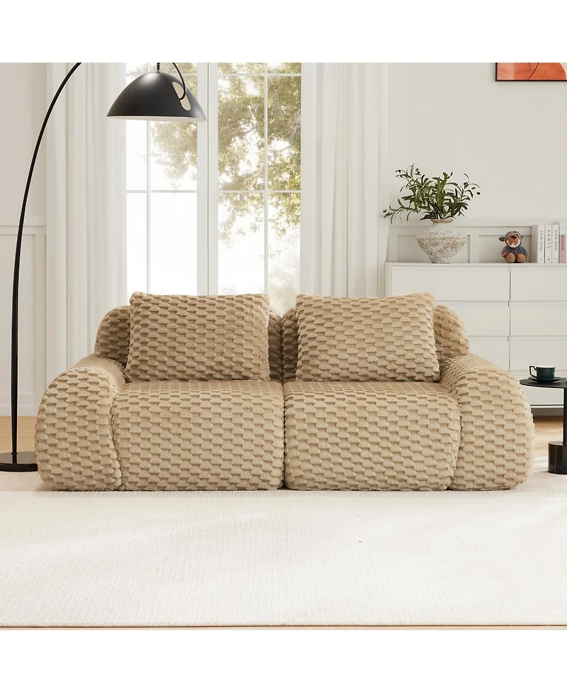 Rainsken Modern Modular Sectional Sofa, Flannelette Fabric Couch, Oversized 2-Seater Couch with Deep Seat and Anti-slip Design for Living Room