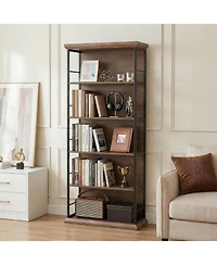Tribesigns 72'' Wooden Bookcase, 5-Tier Farmhouse Bookshelf, Free-Standing Display Storage Shelves