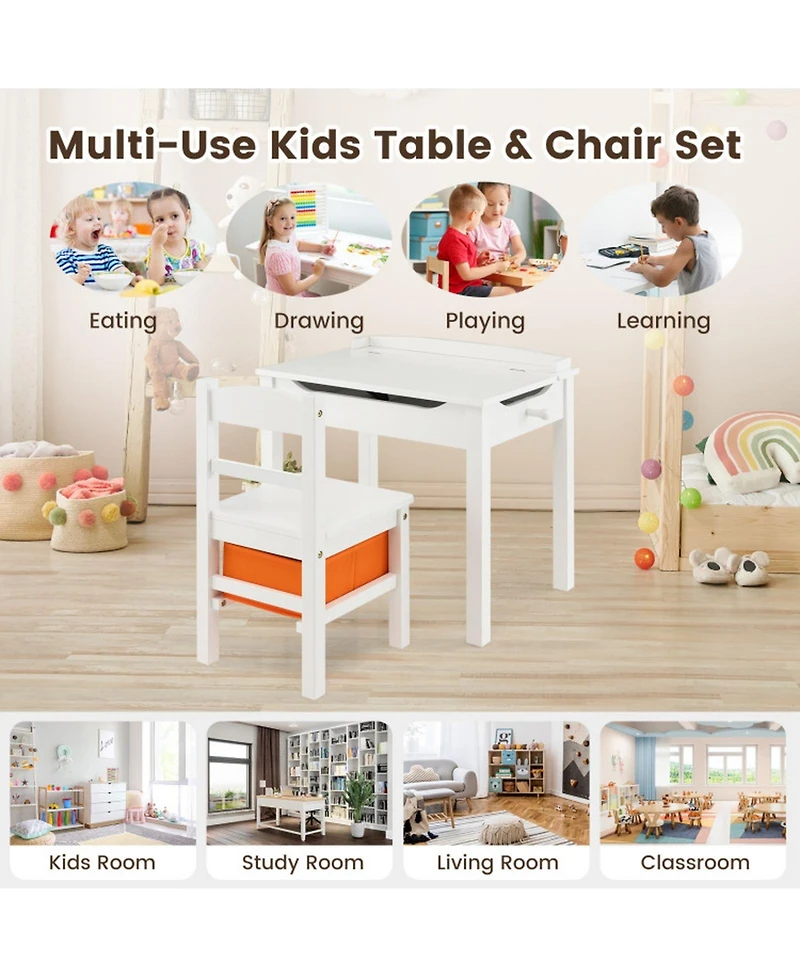 Gouun Flip-Top Kids Activity Table and Chair Set with Hidden Storage