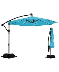 Sugift 10 ft Solar Offset Hanging Umbrella with Base and Led Lights