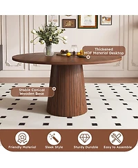 Maison Boucle 47" Round Kitchen Table for 4 Walnut Modern Farmhouse Pedestal Base