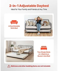 Sugift Full Size Daybed Frame with Trundle, Heavy Duty Metal, Easy Assembly