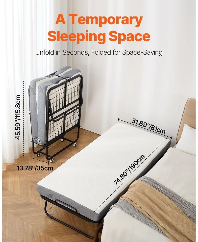 Sugift Rollaway Bed, 31" x 75", Foldable Bed with 4" Mattress, for Adults and Guests