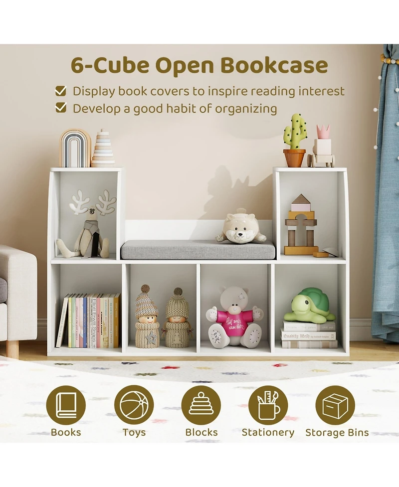 Sugift 40 in Kids Bookshelf with Reading Nook and Six Open Cubes