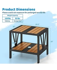 Sugift Outdoor Side Table with Umbrella Hole and Storage Shelf