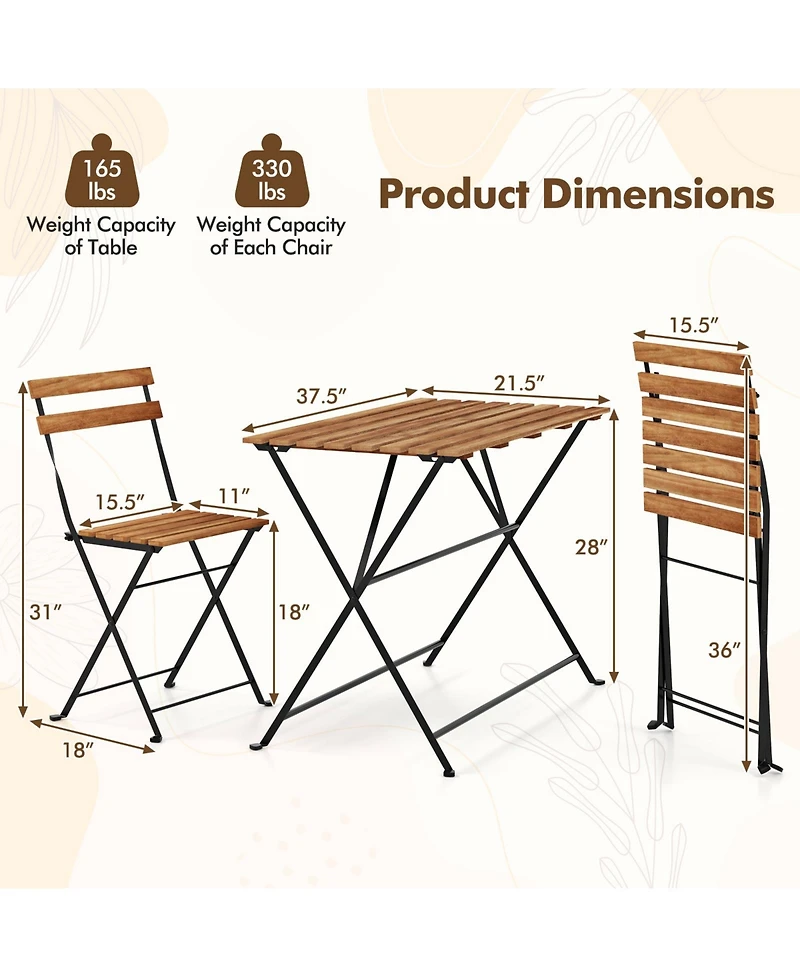 Sugift 5 Piece Patio Acacia Wood Dining Set with Four Folding Chairs