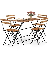 Sugift 5 Piece Patio Acacia Wood Dining Set with Four Folding Chairs