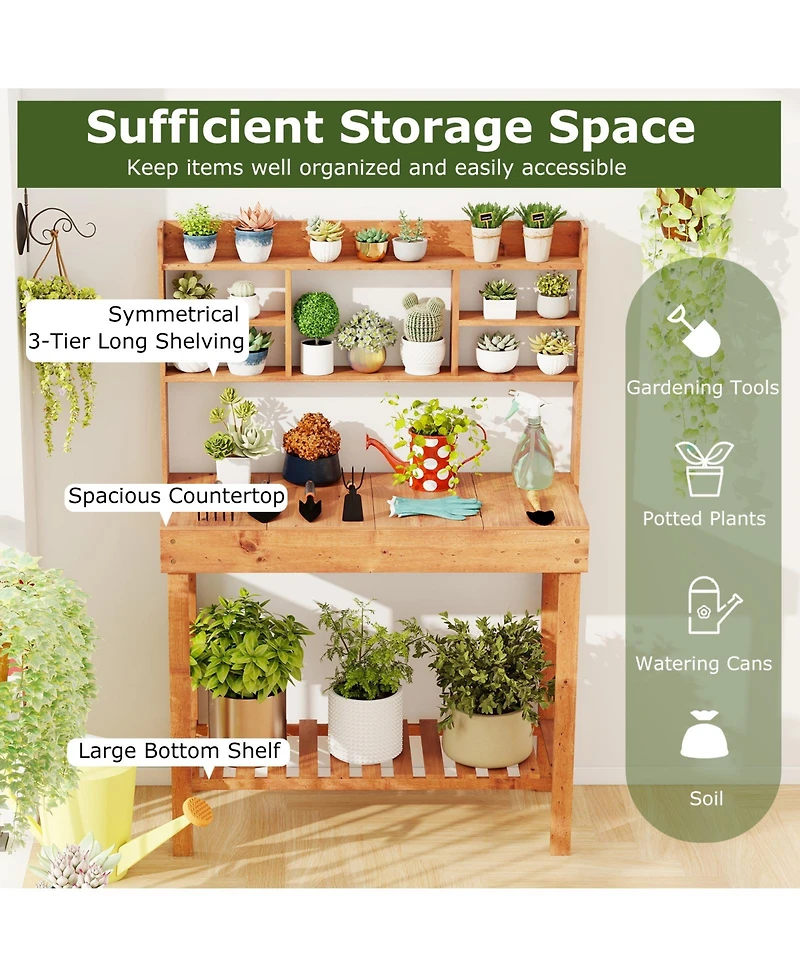 Sugift Wooden Potting Bench Garden Workstation with Open Shelves