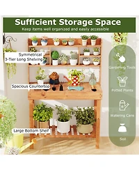 Sugift Wooden Potting Bench Garden Workstation with Open Shelves