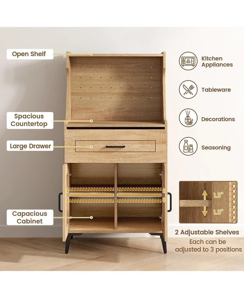 Sugift Coffee Bar Cabinet with Pegboard Drawer and Adjustable Shelf