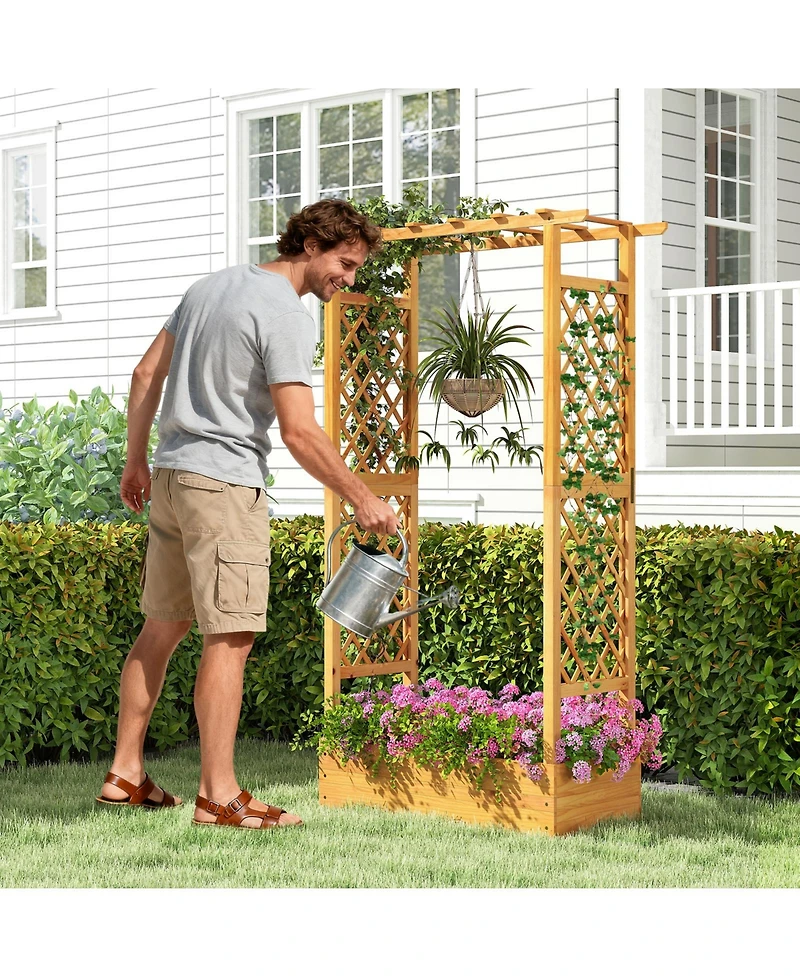Sugift 70 in Wooden Raised Garden Bed with Lattice Trellis