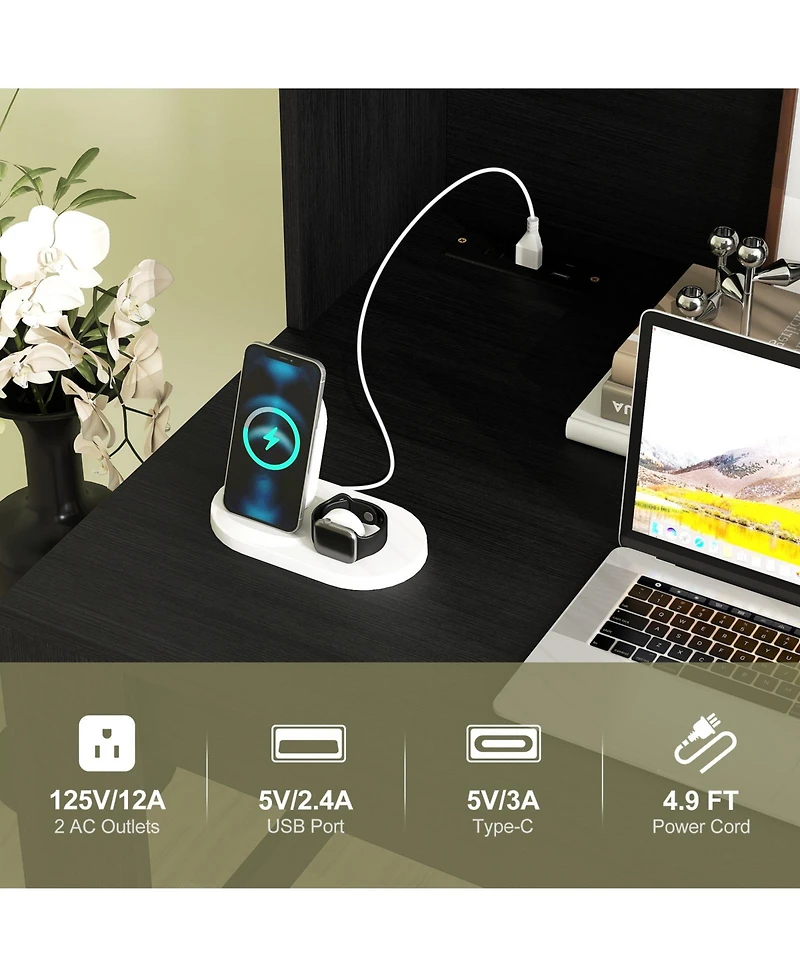 Slickblue Modern Home Office Desk with Hutch and Storage Shelves