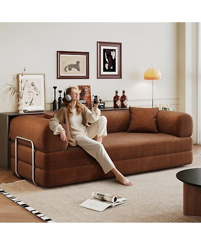 Rainsken 78.8-Inch Corduroy 2-Piece Convertible Modular Sofa Bed