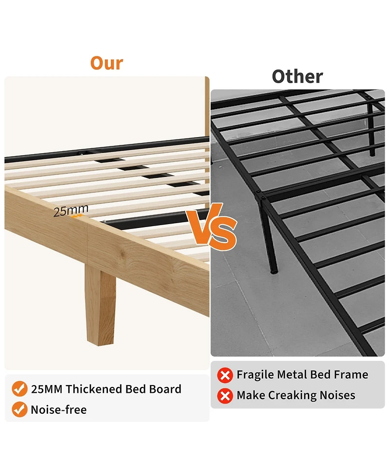 Homfan Bed Frame with Rattan Headboard, Platform Bed Frame with Led Lights