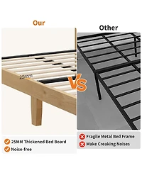 Homfan Bed Frame with Rattan Headboard, Platform Bed Frame with Led Lights