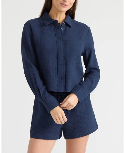 Ellen Tracy Women's Double Gauze Button Front Shirt