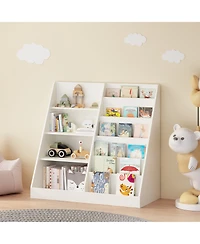 Rainsken Kids Bookshelf and Toy Storage Organizer - 4 Tier Wooden Bookcase Display Stand for Nursery, Playroom and Classroom