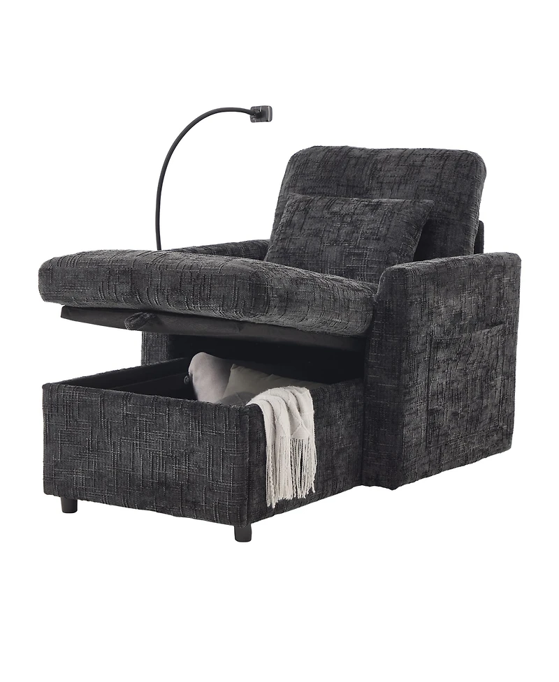 Rainsken Stylish Chenille Single Recliner Lounge Chair with Storage, Phone Holder and Side Pockets, Ideal Leisure Sofa for Bedroom and Living Room