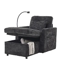 Rainsken Stylish Chenille Single Recliner Lounge Chair with Storage, Phone Holder and Side Pockets, Ideal Leisure Sofa for Bedroom and Living Room