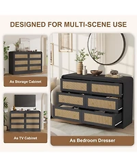 gaomon 46''Wide Rattan Dresser, 6 Drawer Dresser for Bedroom, Dressers and Chests of Drawers