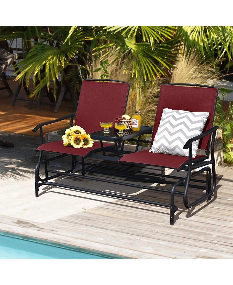 Gymax 2 Person Outdoor Patio Double Glider Chair Loveseat Rocking