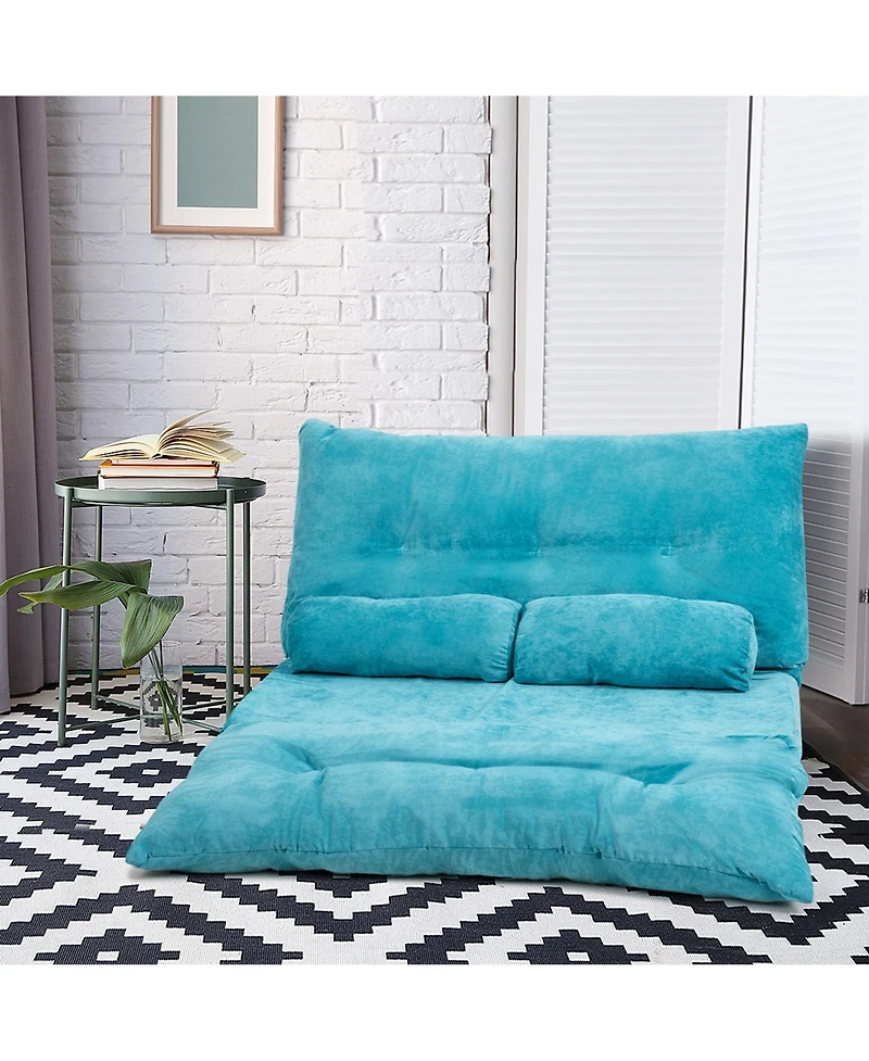 Gymax Floor Sofa Bed 6-Position Adjustable Sleeper Lounge Couch with 2 Pillows