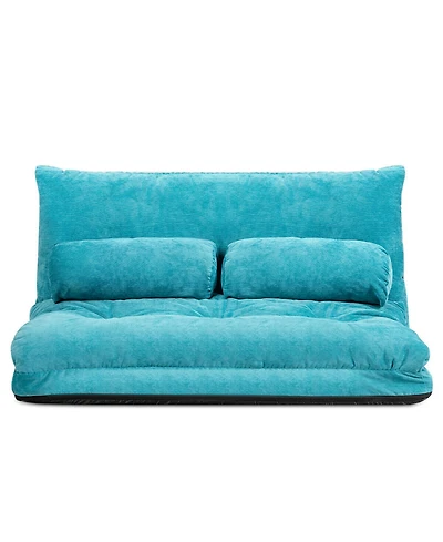 Gymax Floor Sofa Bed 6-Position Adjustable Sleeper Lounge Couch with 2 Pillows