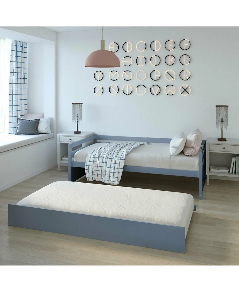 Gouun Twin Size Trundle Platform Bed Frame with Wooden Slat Support