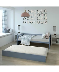 Gouun Twin Size Trundle Platform Bed Frame with Wooden Slat Support