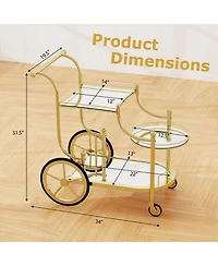 Sugift Three Tier Rolling Bar Serving Cart with Mirrored Shelves