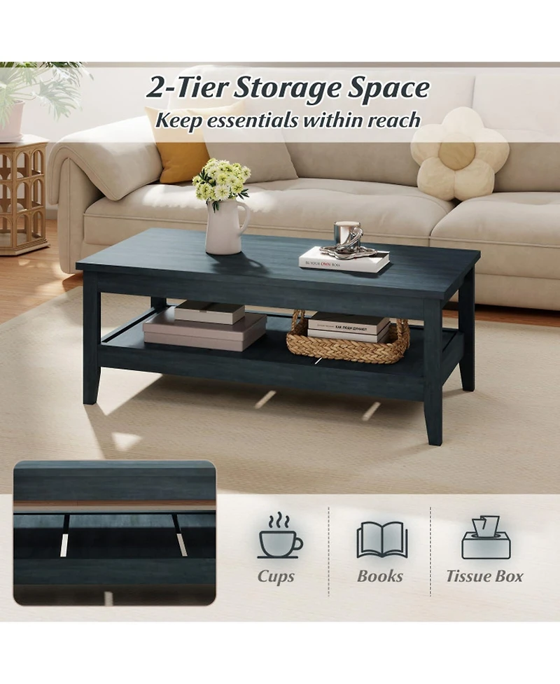 Gouun 47 in Farmhouse 2-Tier Cocktail Coffee Table with Thickened Top