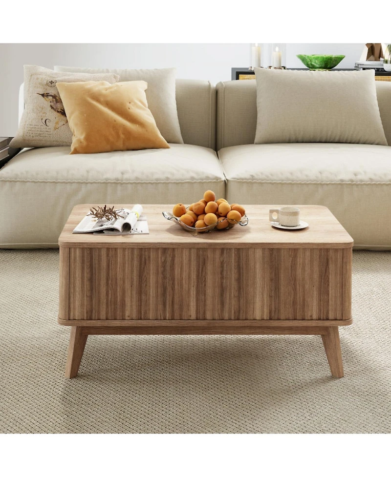 Gouun 35.5 in Fluted Lift-Top Coffee Table with Hidden Storage