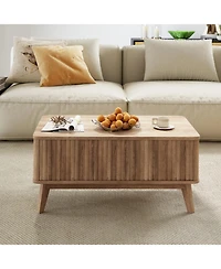Gouun 35.5 in Fluted Lift-Top Coffee Table with Hidden Storage