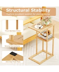 Gouun Set of 2 Bamboo Side Tables with 2-Tier Storage Shelves