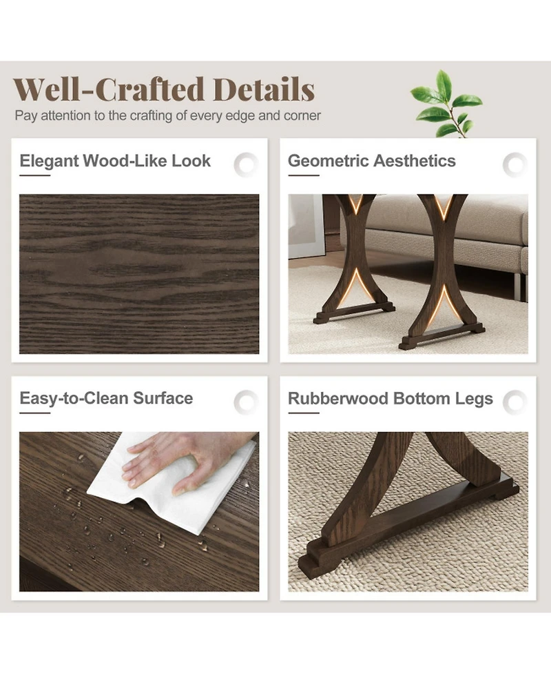 Gouun 3-Piece Nesting Coffee and Side Table Set with Solid Rubber Wood Legs