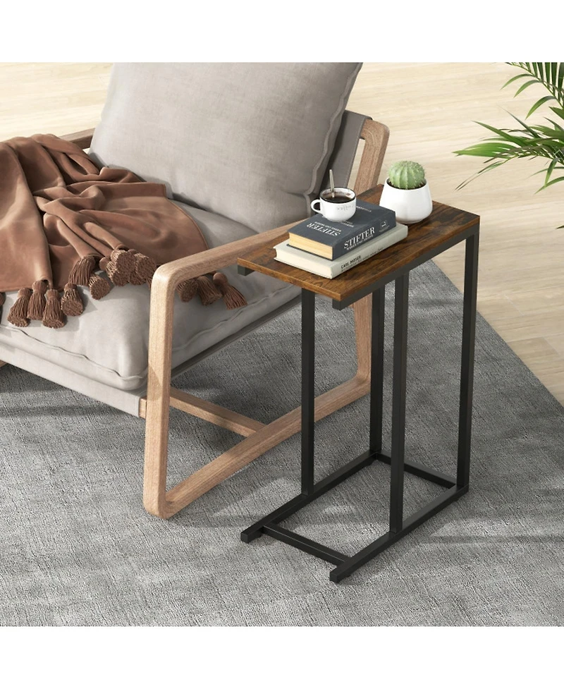 Gouun C-Shaped Sofa Side Table with Heavy-Duty Metal Frame, 18 x 10 x 25 in