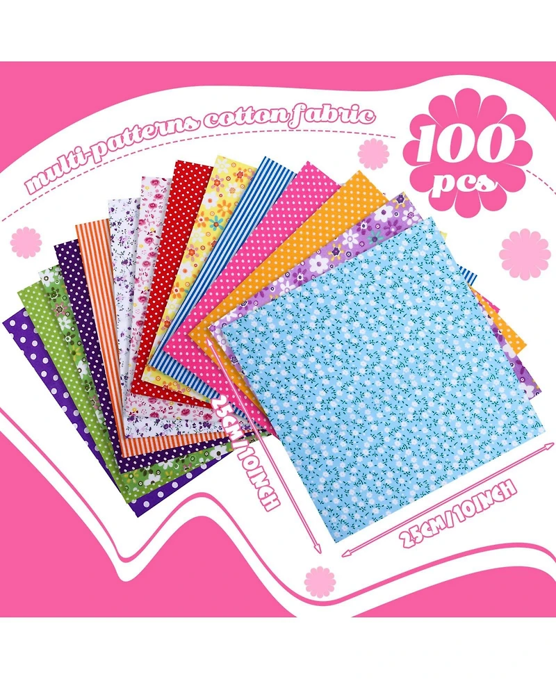 Gnuadz 100 pieces 10 x 10 Cotton Fabric Squares Patchwork Quilting Floral Diy Craft Sewing