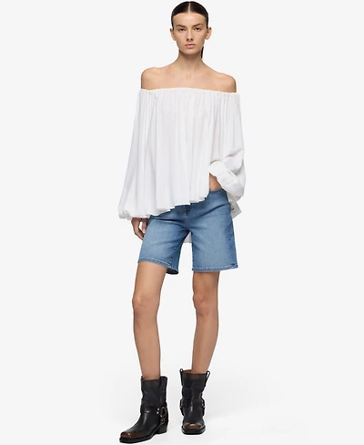 7 For All Mankind Women's Mid-Rise A-Line Cotton Boy Shorts