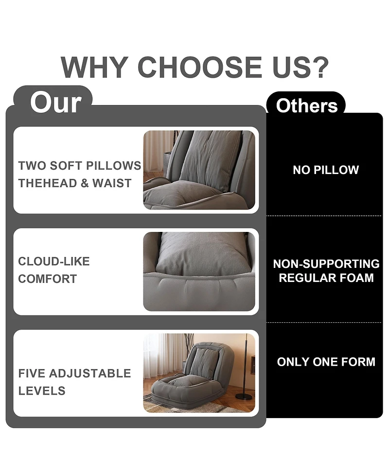 Rainsken Foldable Lazy Sofa Bed, Corduroy Upholstered Lounge Chair with 5 Adjustable Position for Living Room, Reading Room, Bedroom