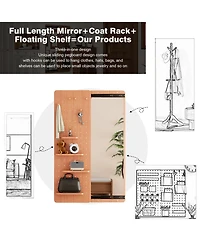 Busdays Full Body Wall Mounted Mirror with Shelf and Hook 47.6 x 15.7 Inch Multifunctional Design Panel for Bedroom Living Room Entryway