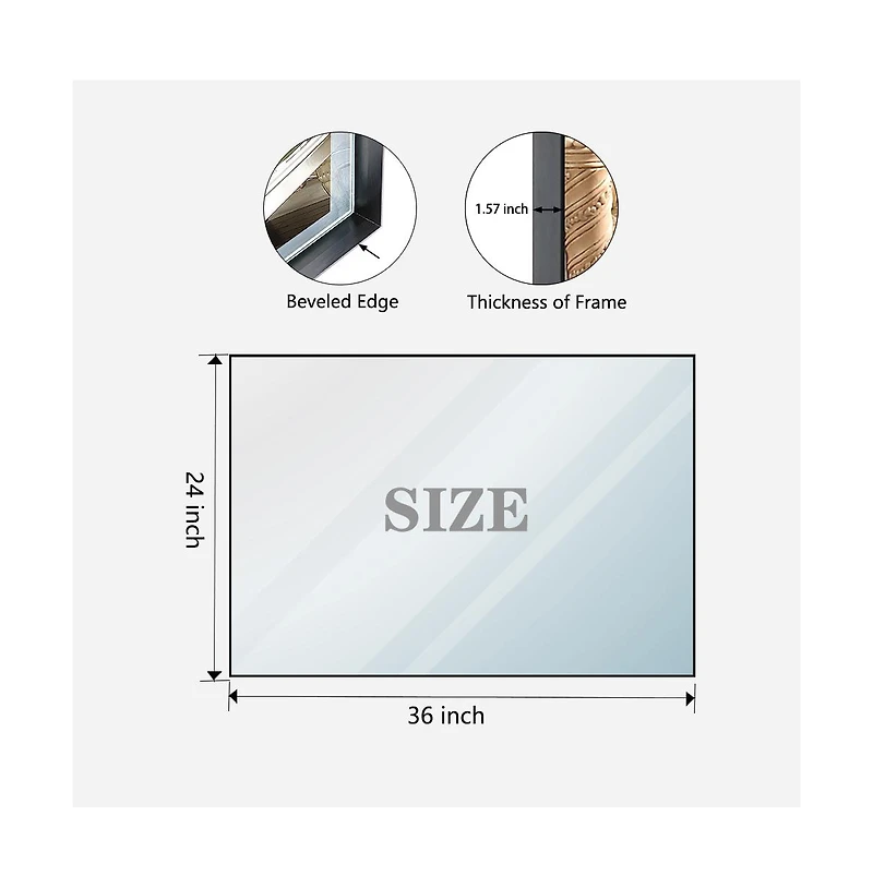 Busdays 36 x 24 Inch Rectangular Bathroom Mirror Square Angle Metal Frame Wall Mounted Hanging Plates Horizontal or Vertical