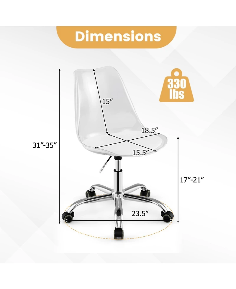 Slickblue Armless Rolling Office Chair Swivel Pu Leather Cushion Clear