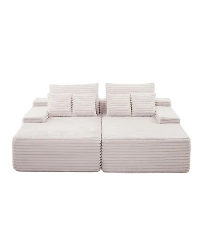 Sugift 82.7-Inch Double Chaise Corduroy Sectional Sofa with Deep Seat