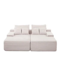 Sugift 82.7-Inch Double Chaise Corduroy Sectional Sofa with Deep Seat