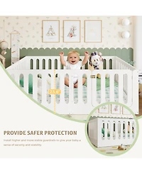 Rainsken Low-Profile Full Size Floor Bed for Kids, Solid Wood Bed Frame with High Protective Fence and Door for Boys Girls, No Box Spring Required