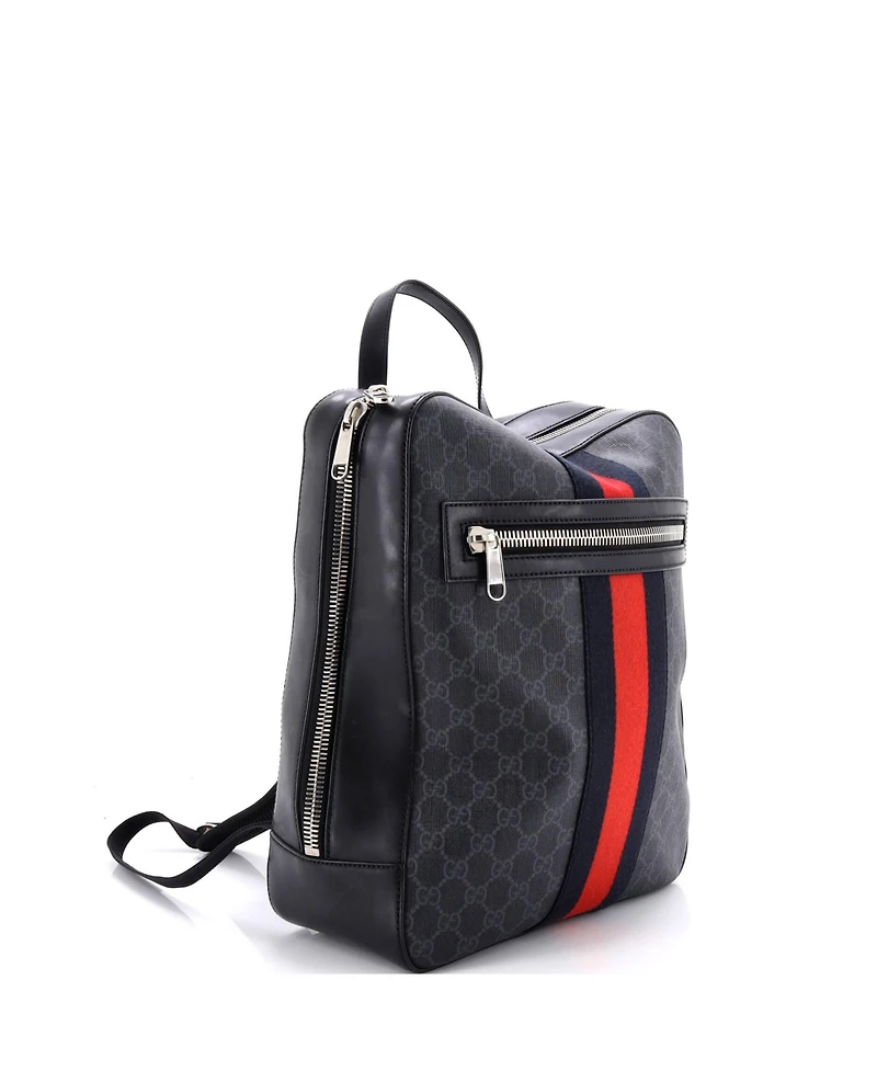 Pre-Owned Gucci Medium Web Zip Backpack Gg Coated Canvas