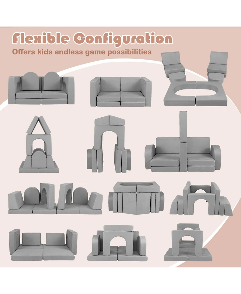 Sugift 8 Piece Modular Kids Play Couch with Soft Fabric Upholstery