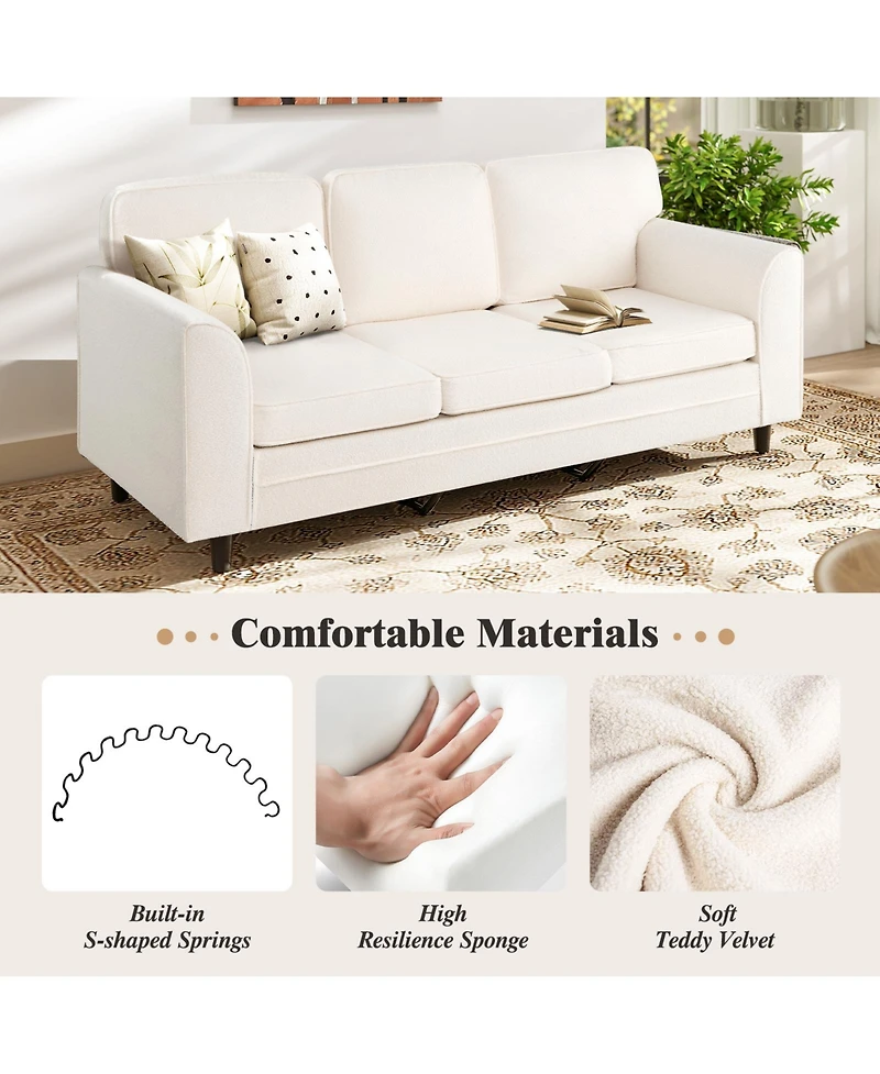 Sugift Upholstered Three Seat Sofa with Plush Back Cushions